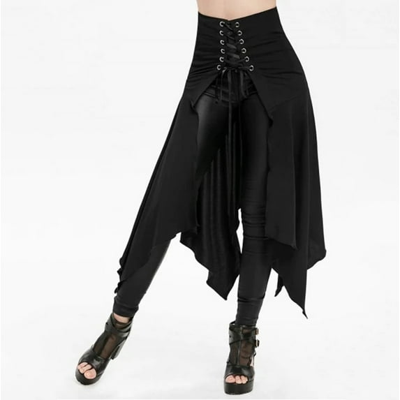 BadyminCSL Women Halloween Gothic Punk Asymmetric Lace-up Slit Front Skirt A-Line Skirt