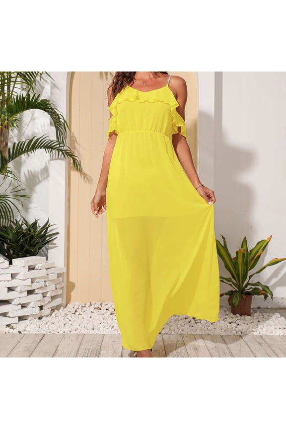Women Summer Dresses Off Shoulder Dresses Casual Flowy High Low Maxi Dress