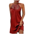 thumbnail image 1 of BadyminCSL Women Summer Lace Sleeveless O-Neck Halter Solid Short Dresses Slim Dress, 1 of 9