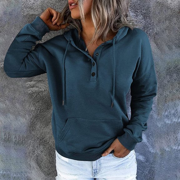 BadyminCSL Women's Hooded Solid Color Long-sleeved Sweatshirt Casual Blouse Pullover Tops