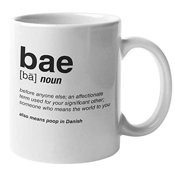 Bae Also Means Poop In Danish Hilarious Coffee & Tea Gift Mug For A Language Teacher, Writer, Journalist, Girlfriend, Boyfriend, Wife, Husband, Linguists, Men, And Women (11oz)