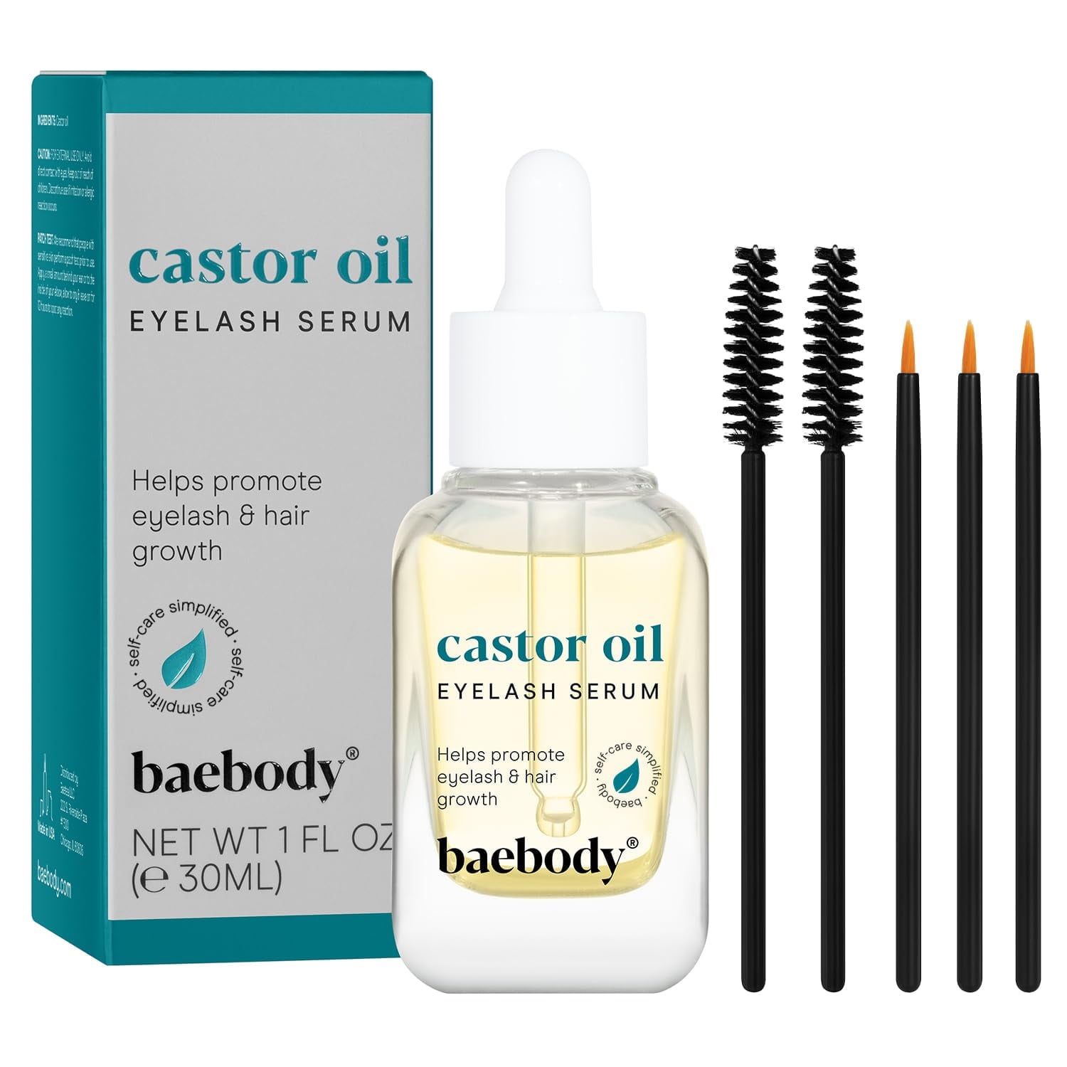 Baebody Critically Acclaimed Vegan Castor Oil for Eyelashes and Eyebrows, Pure Castor Oil Eyebrow and Lash Growth Serum, Castor Oil for Hair Growth with Applicator Kit, 1 oz, Beauty Gifts for Women