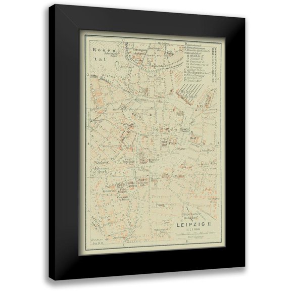 Baedeker 11x14 Black Modern Framed Museum Art Print Titled - Leipzig Germany - Baedeker 1914