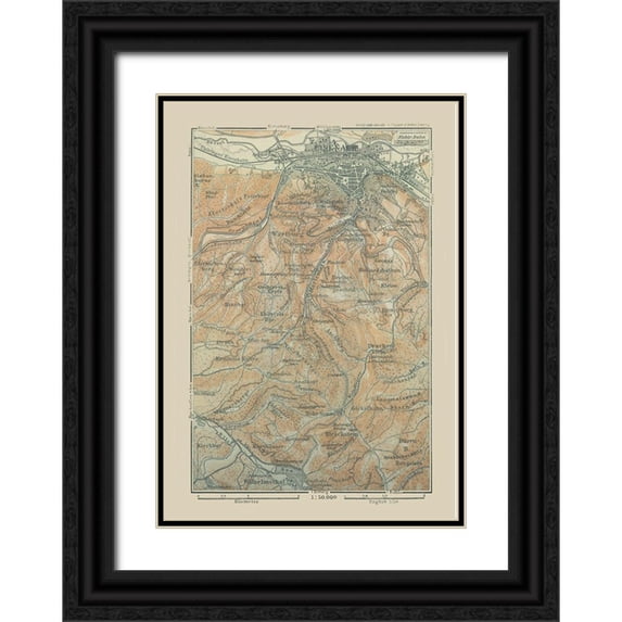 Baedeker 11x14 Black Ornate Wood Framed with Double Matting Museum Art Print Titled - Central Germany - Baedeker 1914