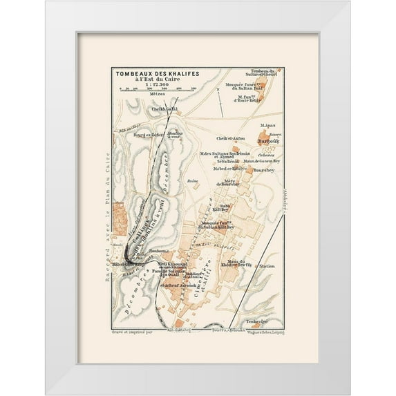 Baedeker 11x14 White Modern Wood Framed Museum Art Print Titled - Africa Tombs of the Kalifs Egypt - Baedeker 1913