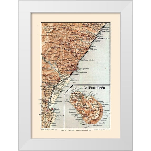 Baedeker 11x14 White Modern Wood Framed Museum Art Print Titled - Giardini Region Sicily Italy - Baedeker 1880