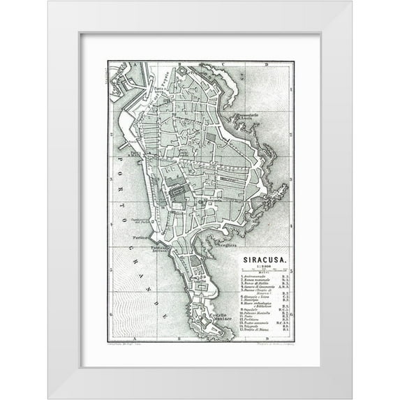 Baedeker 11x14 White Modern Wood Framed Museum Art Print Titled - Syracuse Italy - Baedeker 1880