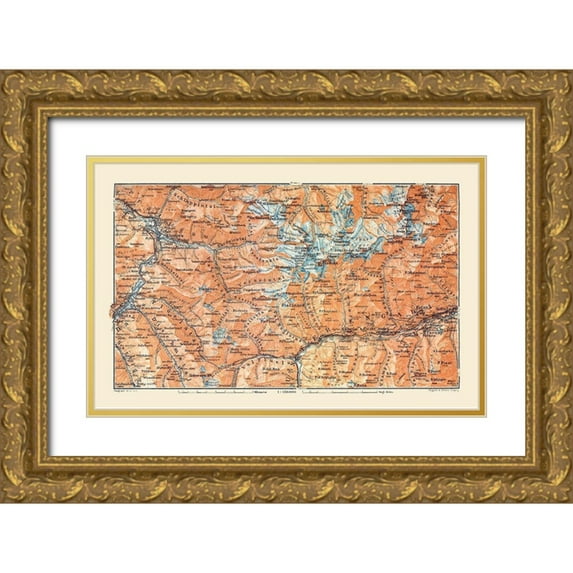 Baedeker 14x10 Gold Ornate Wood Framed with Double Matting Museum Art Print Titled - Eastern Switzerland - Baedeker 1921