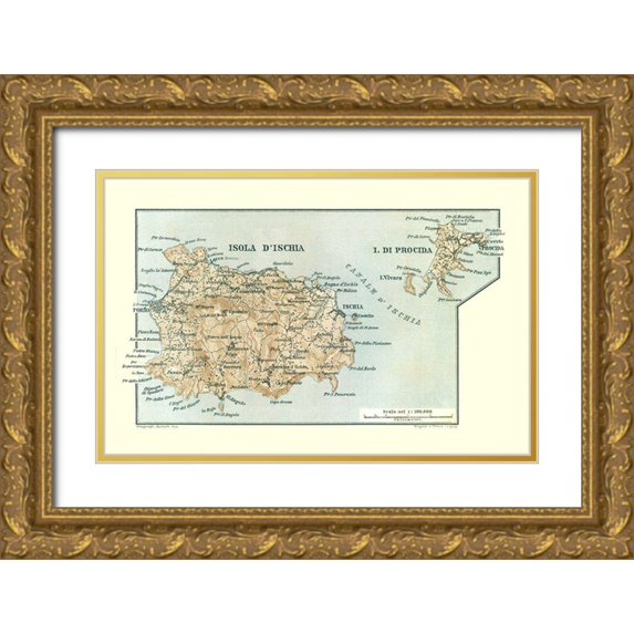 Baedeker 14x10 Gold Ornate Wood Framed with Double Matting Museum Art Print Titled - Isola dIschia Isola di Procida Italy Europe
