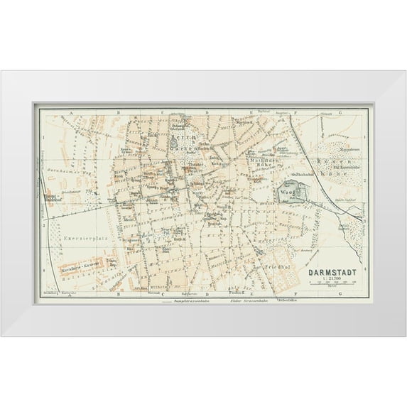 Baedeker 14x10 White Modern Wood Framed Museum Art Print Titled - Darmstadt Germany - Baedeker 1914