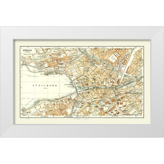 Baedeker 14x10 White Modern Wood Framed Museum Art Print Titled - Zurich Switzerland - Baedeker 1921
