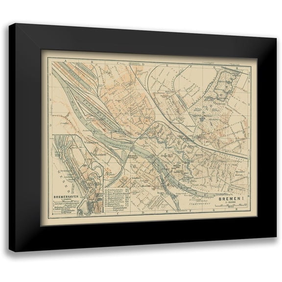 Baedeker 14x11 Black Modern Framed Museum Art Print Titled - Bremen Bremerhaven Germany - Baedeker 1914