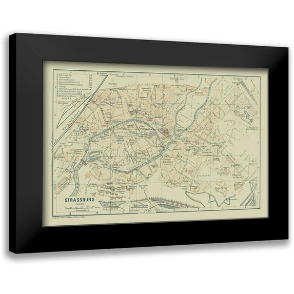 Baedeker 14x11 Black Modern Framed Museum Art Print Titled - Strasbourg France - Baedeker 1914