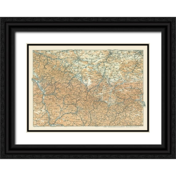 Baedeker 14x11 Black Ornate Wood Framed with Double Matting Museum Art Print Titled - Central Germany - Baedeker 1914