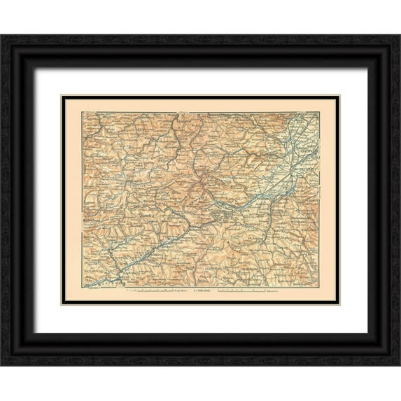 Baedeker 14x11 Black Ornate Wood Framed with Double Matting Museum Art Print Titled - Murzthal Austria - Baedeker 1896