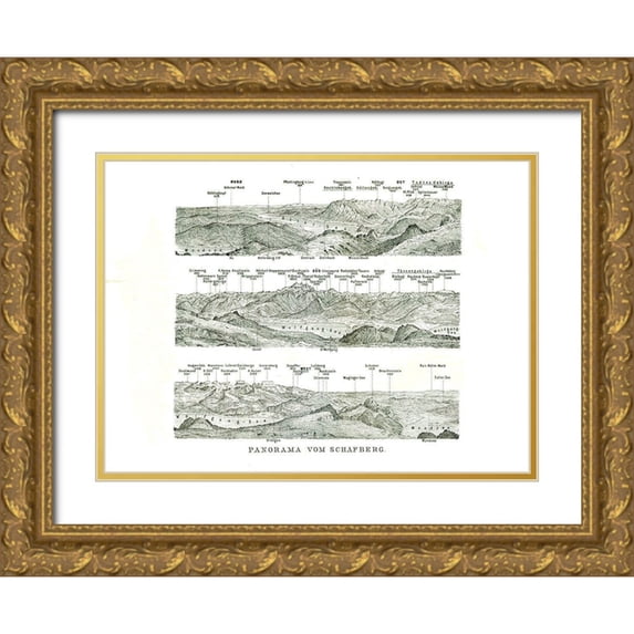 Baedeker 14x11 Gold Ornate Wood Framed with Double Matting Museum Art Print Titled - Schafberg Panorama Austria - Baedeker 1896