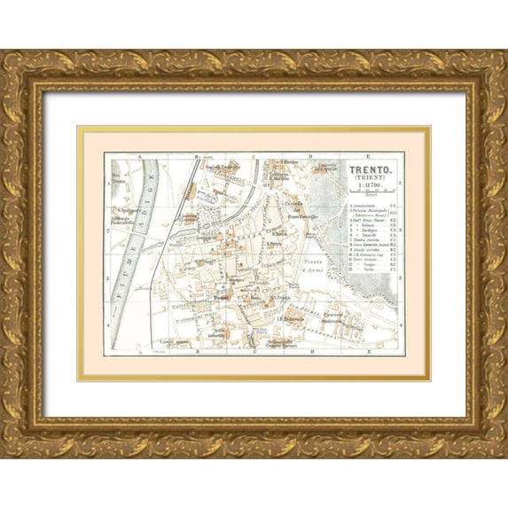 Baedeker 14x11 Gold Ornate Wood Framed with Double Matting Museum Art Print Titled - Trento Italy - Baedeker 1896