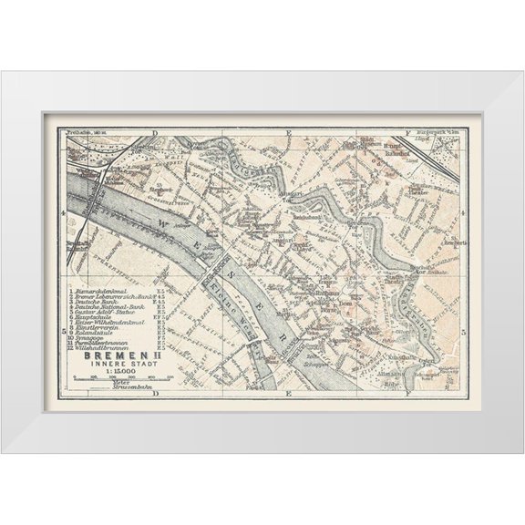 Baedeker 14x11 White Modern Wood Framed Museum Art Print Titled - Bremen Germany - Baedeker 1914