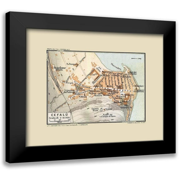 Baedeker 14x12 Black Modern Framed Museum Art Print Titled - Cefalu Sicily Italy - Baedeker 1880