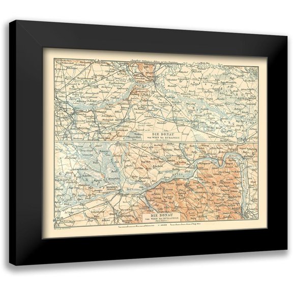 Baedeker 14x12 Black Modern Framed Museum Art Print Titled - Europe Danube River Austria Hungary - Baedeker