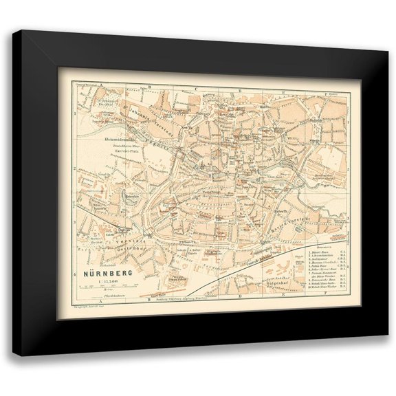 Baedeker 14x12 Black Modern Framed Museum Art Print Titled - Nuremberg Germany - Baedeker 1896