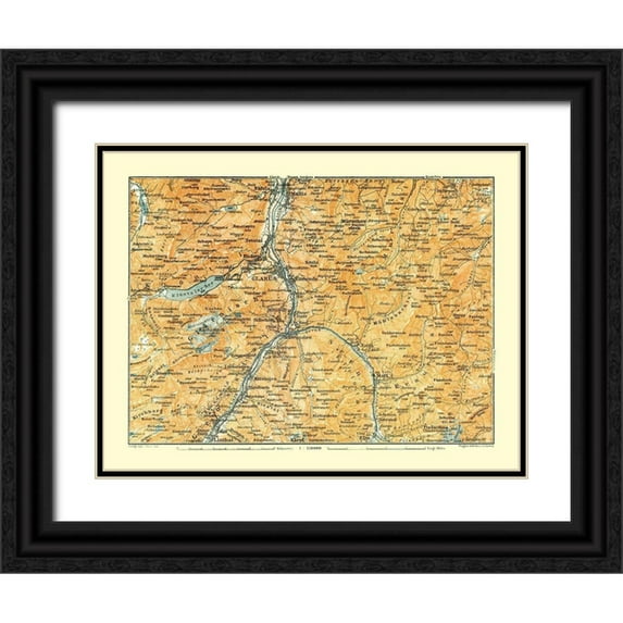 Baedeker 14x12 Black Ornate Wood Framed with Double Matting Museum Art Print Titled - Glarus Region Switzerland - Baedeker 1921