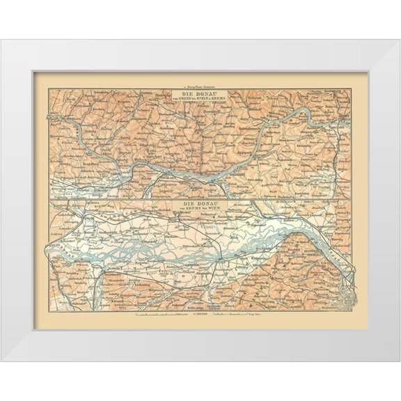 Baedeker 14x12 White Modern Wood Framed Museum Art Print Titled - Danube River Austria - Baedeker 1896