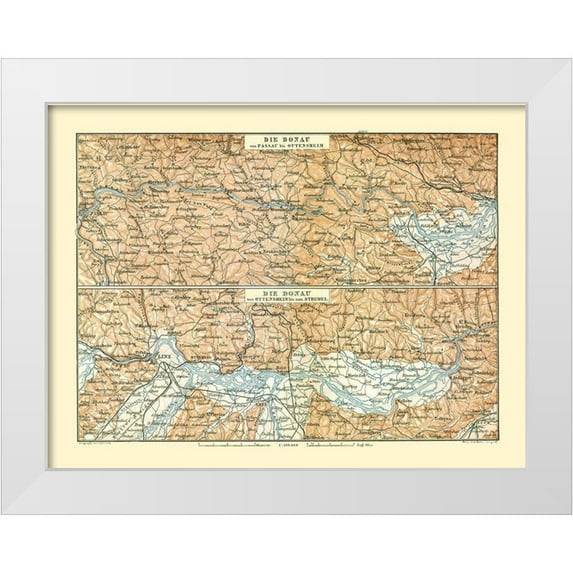 Baedeker 14x12 White Modern Wood Framed Museum Art Print Titled - Danube River Passau Strudel Austria - Baedeker