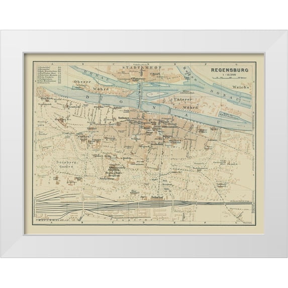 Baedeker 14x12 White Modern Wood Framed Museum Art Print Titled - Regensburg Germany - Baedeker 1914