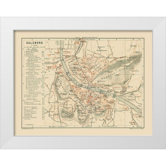 Baedeker 14x12 White Modern Wood Framed Museum Art Print Titled - Salzburg Austria - Baedeker 1910