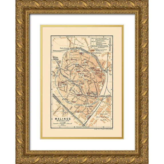 Baedeker 14x18 Gold Ornate Wood Framed with Double Matting Museum Art Print Titled - Mechelen Belgium Europe - Baedeker 1910