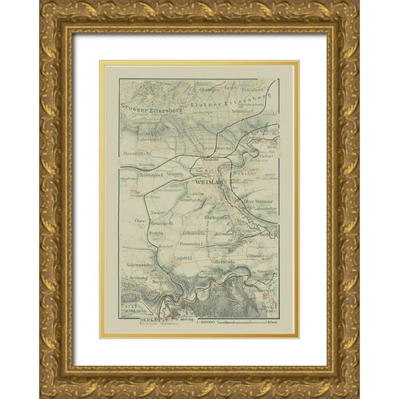 Baedeker 14x18 Gold Ornate Wood Framed with Double Matting Museum Art Print Titled - Weimar Surroundings Germany - Baedeker 1914