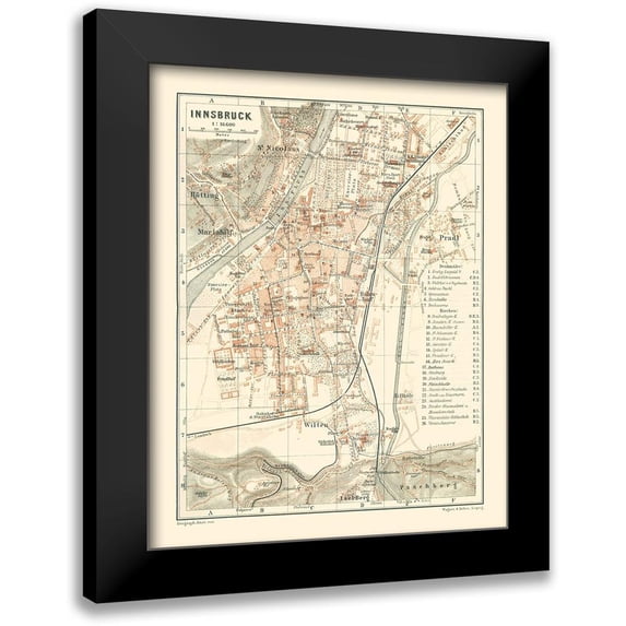 Baedeker 15x18 Black Modern Framed Museum Art Print Titled - Innsbruck Austria - Baedeker 1910