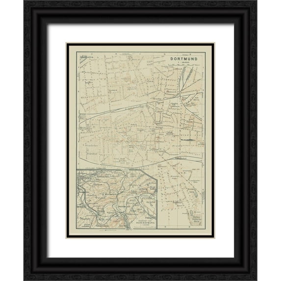Baedeker 15x18 Black Ornate Wood Framed with Double Matting Museum Art Print Titled - Dortmund Germany - Baedeker 1914
