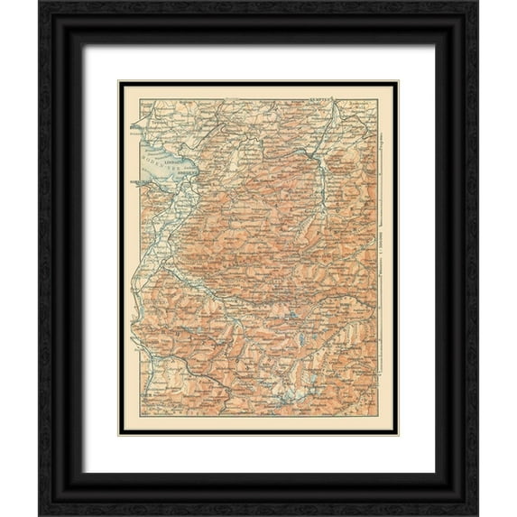 Baedeker 15x18 Black Ornate Wood Framed with Double Matting Museum Art Print Titled - Lake Constance Region Germany - Baedeker 1896