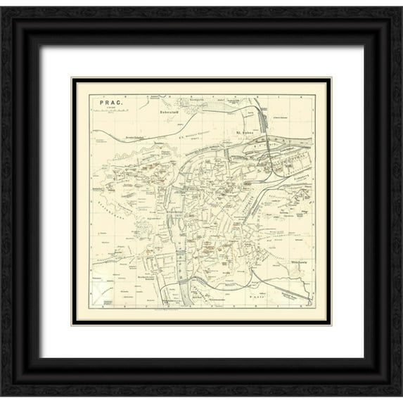 Baedeker 16x15 Black Ornate Wood Framed with Double Matting Museum Art Print Titled - Prague Czech Republic Europe - Baedeker 1896