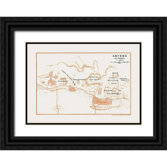 Baedeker 18x14 Black Ornate Wood Framed with Double Matting Museum Art Print Titled - Abydos Egypt Africa - Baedeker 1913