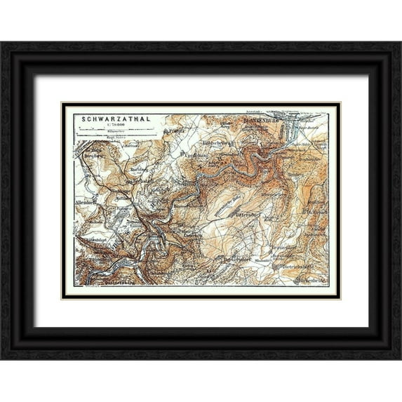 Baedeker 18x14 Black Ornate Wood Framed with Double Matting Museum Art Print Titled - Schwarzatal Region Germany - Baedeker 1914