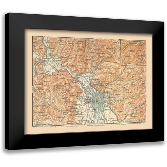 Baedeker 18x15 Black Modern Framed Museum Art Print Titled - Graz Austria - Baedeker 1910