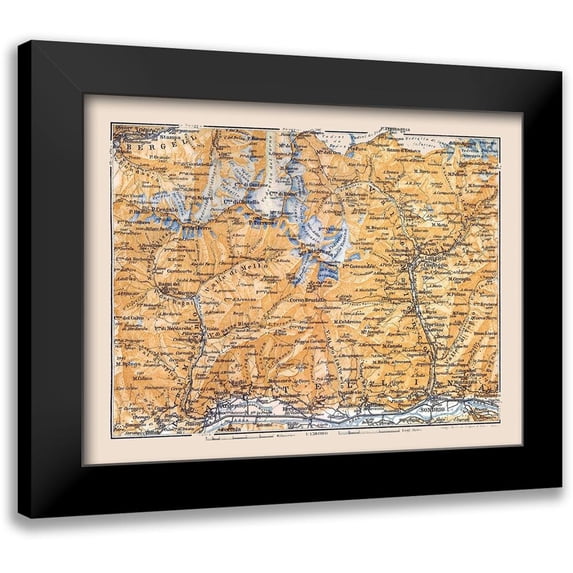 Baedeker 18x15 Black Modern Framed Museum Art Print Titled - Valtellina North Italy Region - Baedeker 1921