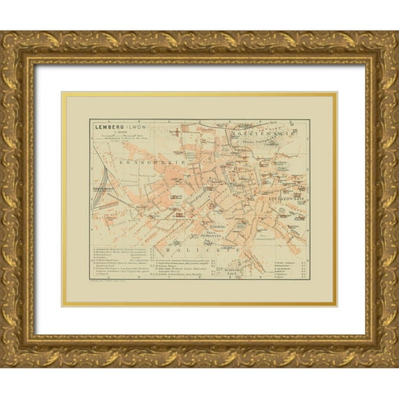 Baedeker 18x15 Gold Ornate Wood Framed with Double Matting Museum Art Print Titled - Lemberg Ukraine - Baedeker 1910