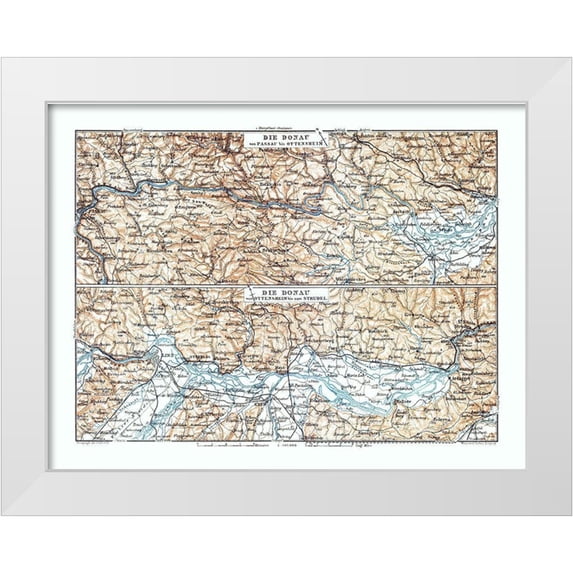 Baedeker 18x15 White Modern Wood Framed Museum Art Print Titled - Europe Danube River Germany Austria - Baedeker