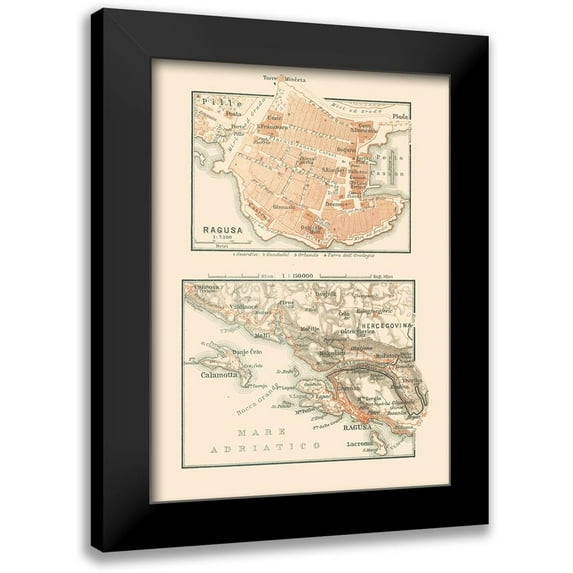 Baedeker 18x24 Black Modern Framed Museum Art Print Titled - Ragusa Croatia Europe - Baedeker 1910