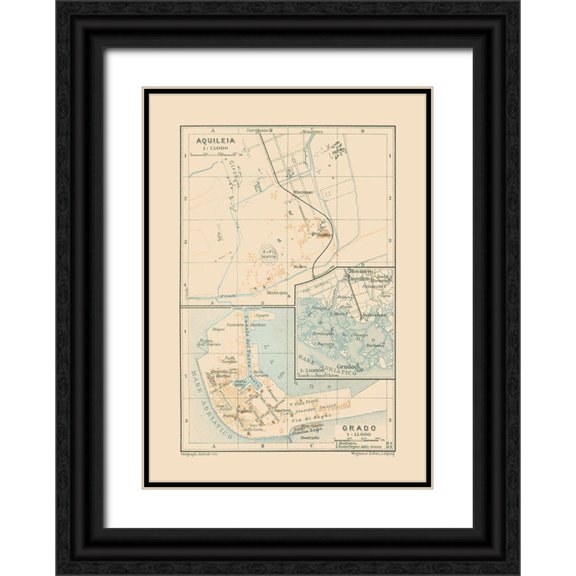 Baedeker 18x24 Black Ornate Wood Framed with Double Matting Museum Art Print Titled - Aquileia Grado Italy - Baedeker 1910