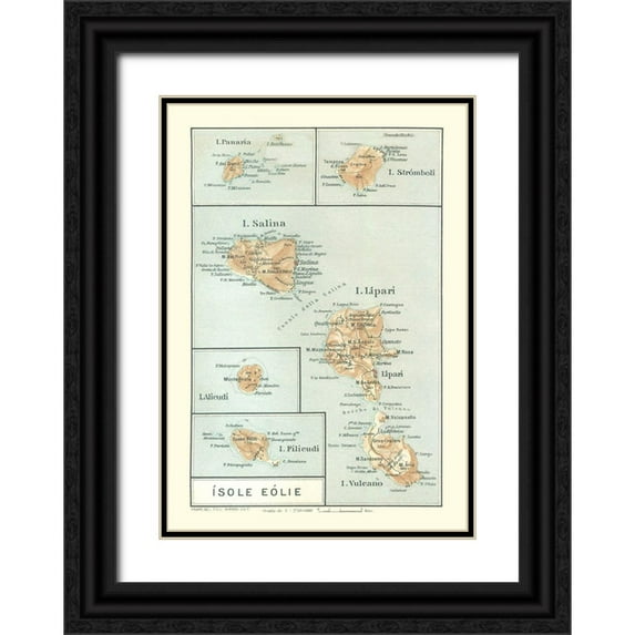 Baedeker 18x24 Black Ornate Wood Framed with Double Matting Museum Art Print Titled - Italian Islands Italy Europe - Baedeker 1880