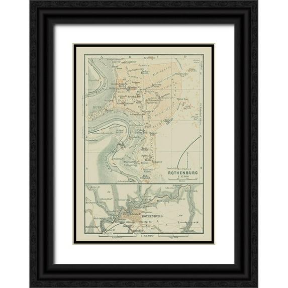 Baedeker 18x24 Black Ornate Wood Framed with Double Matting Museum Art Print Titled - Rothenburg ob der Tauber Germany - Baedeker 1914