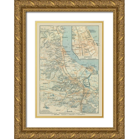 Baedeker 18x24 Gold Ornate Wood Framed with Double Matting Museum Art Print Titled - Europe Sopot Poland - Baedeker 1914
