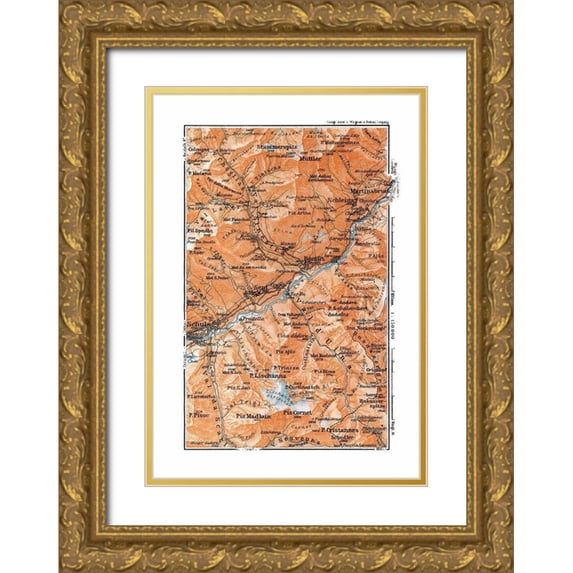 Baedeker 18x24 Gold Ornate Wood Framed with Double Matting Museum Art Print Titled - Martinsbruck Region Switzerland - Baedeker 1921