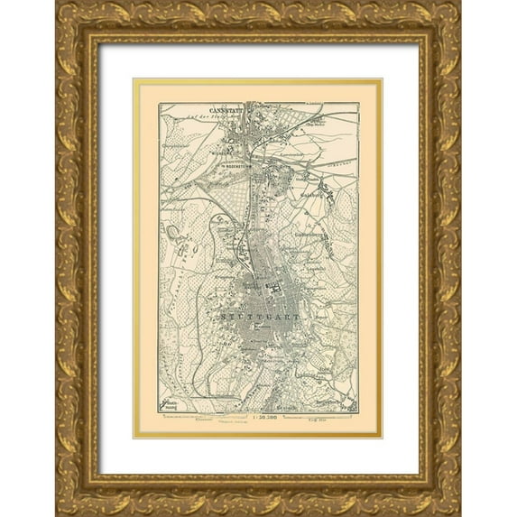 Baedeker 18x24 Gold Ornate Wood Framed with Double Matting Museum Art Print Titled - Stuttgart Germany - Baedeker 1896
