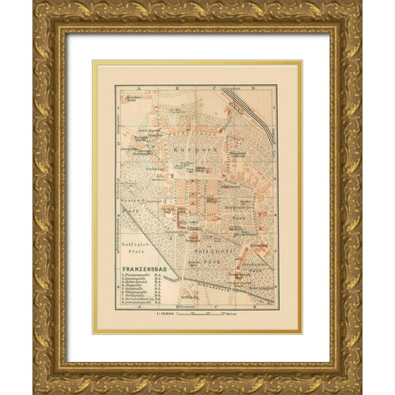 Baedeker 19x24 Gold Ornate Wood Framed with Double Matting Museum Art Print Titled - Franzenbad Czech Republic Europe - Baedeker 1910